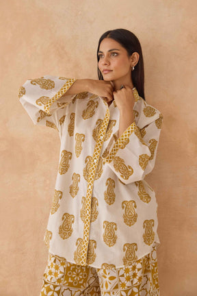 Mustard Paisley & Tile Printed Cotton Co - ord Set - Tara - C - Tara