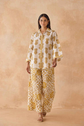 Mustard Paisley & Tile Printed Cotton Co - ord Set - Tara - C - Tara