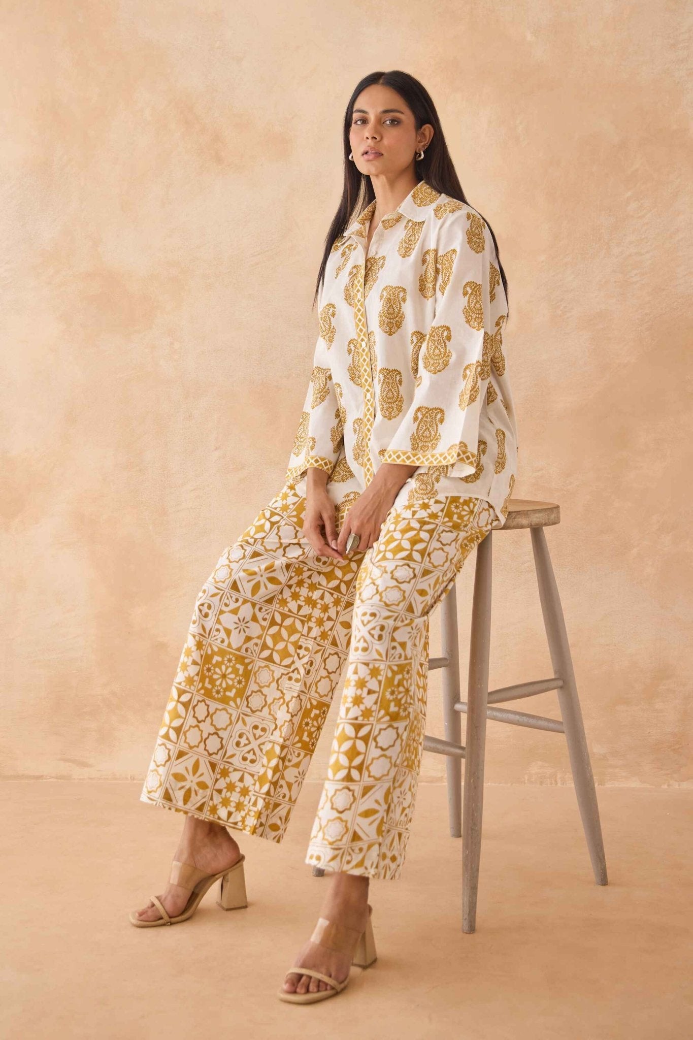 Mustard Paisley & Tile Printed Cotton Co - ord Set - Tara - C - Tara