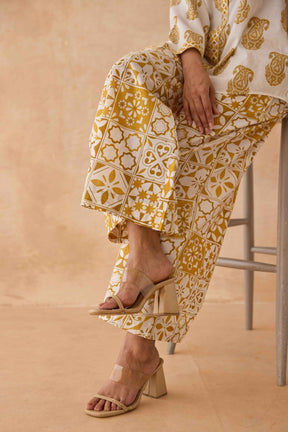 Mustard Paisley & Tile Printed Cotton Co - ord Set - Tara - C - Tara