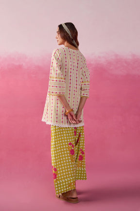 Olive Botanical Stripe Scalloped Co - ord Set - Tara - C - Tara