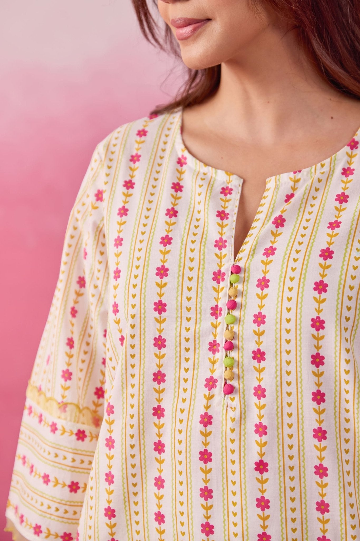 Olive Botanical Stripe Scalloped Co - ord Set - Tara - C - Tara