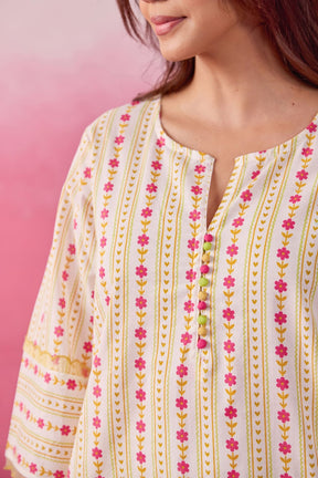 Olive Botanical Stripe Scalloped Co - ord Set - Tara - C - Tara