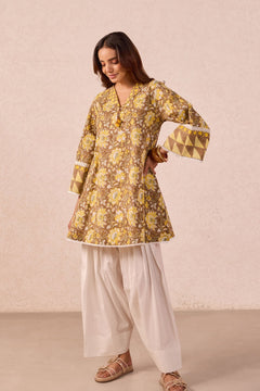 Olive Brown Floral Hand Block Printed Co-ord Set