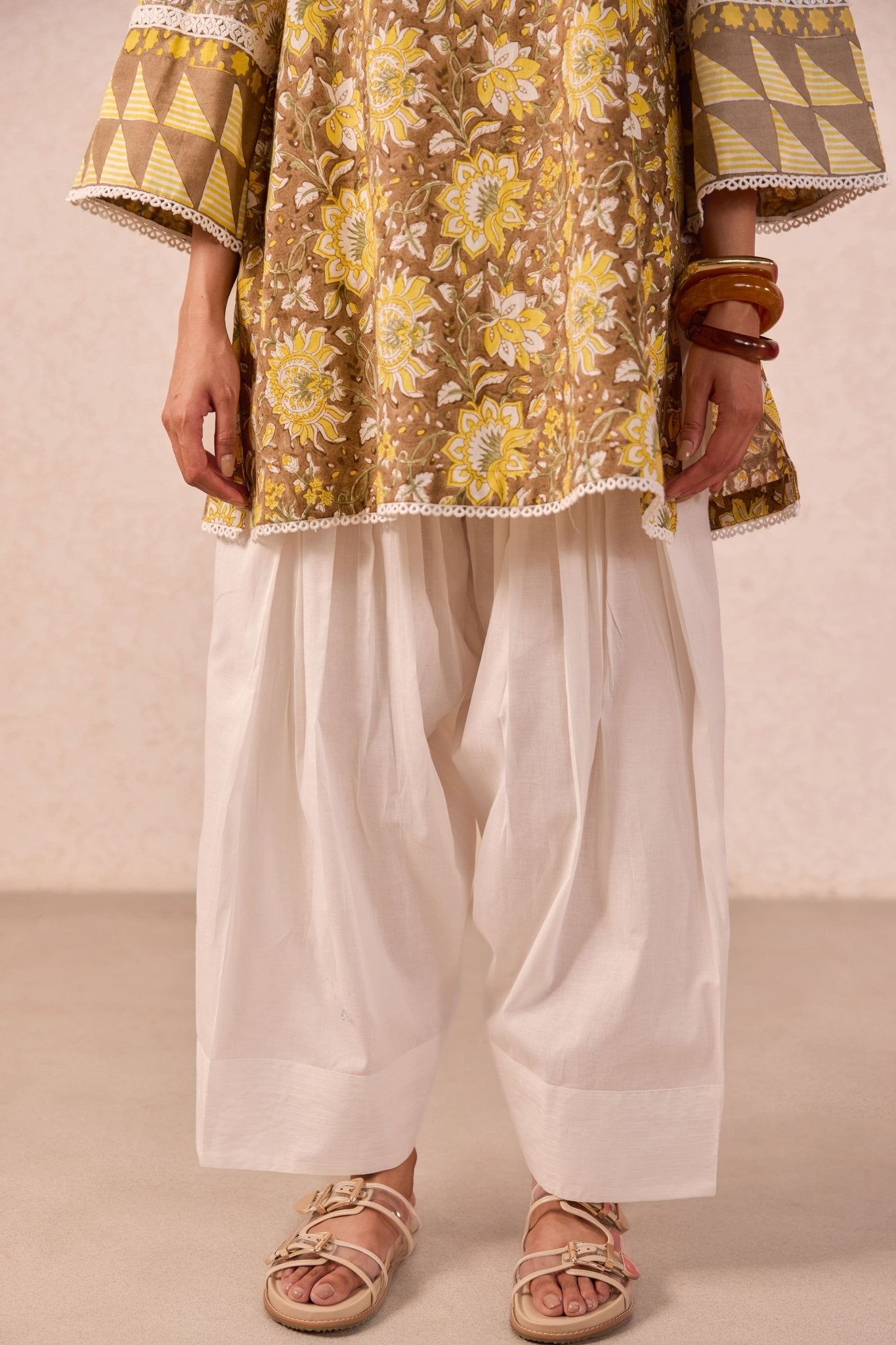 Olive Brown Floral Hand Block Printed Co-ord Set - Tara-C-Tara