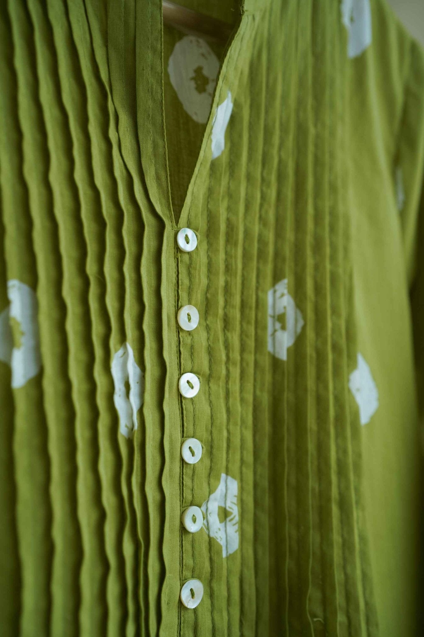 Olive Green Bandhej Block Print Pintuck Tunic - Tara-C-Tara