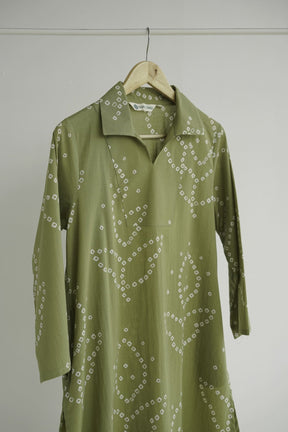 Olive Green Bandhej Printed Cotton Tunic - Tara-C-Tara