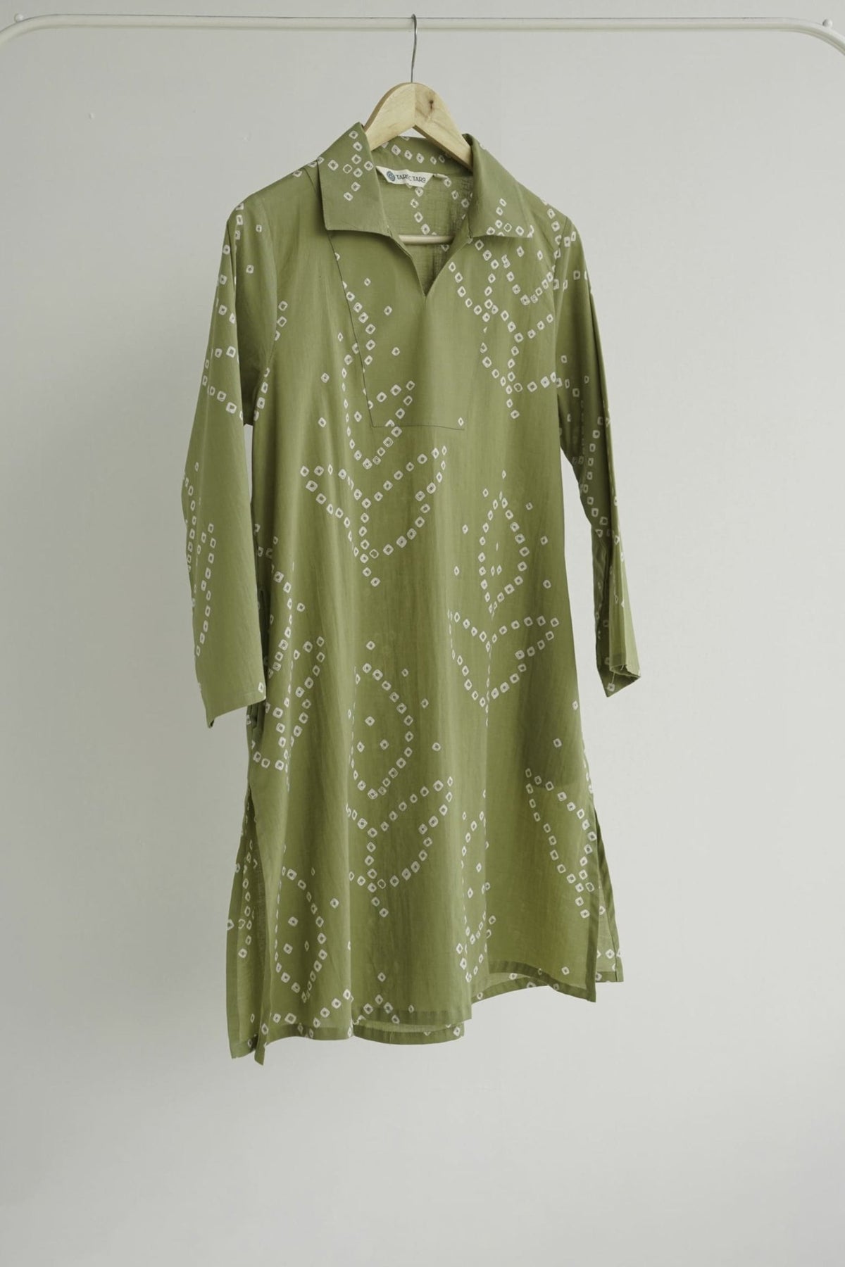 Olive Green Bandhej Printed Cotton Tunic - Tara-C-Tara