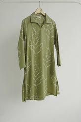 Olive Green Bandhej Printed Cotton Tunic - Tara-C-Tara