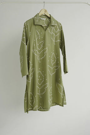Olive Green Bandhej Printed Cotton Tunic - Tara-C-Tara