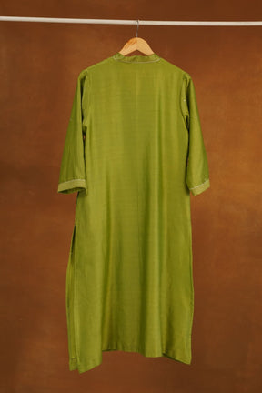 Olive Green Chanderi Silk Sequins Embroirdered Long Kurta - Tara-C-Tara