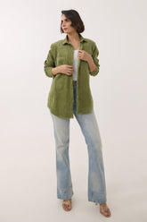Olive Green Oversized Corduroy Shirt - Tara - C - Tara