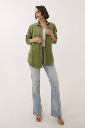 Olive Green Oversized Corduroy Shirt - Tara - C - Tara