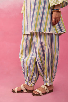 Olive & Indigo Stripe Hand Block Printed Co-ord Set - Tara-C-Tara