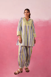 Olive & Indigo Stripe Hand Block Printed Co-ord Set