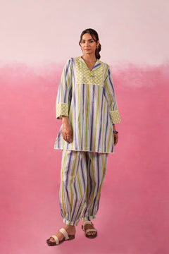 Olive & Indigo Stripe Hand Block Printed Co-ord Set