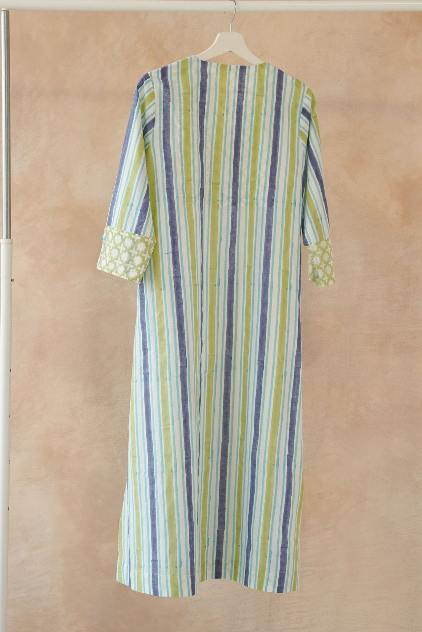 Olive & Indigo Stripe Hand Block Printed Kurta - Tara - C - Tara