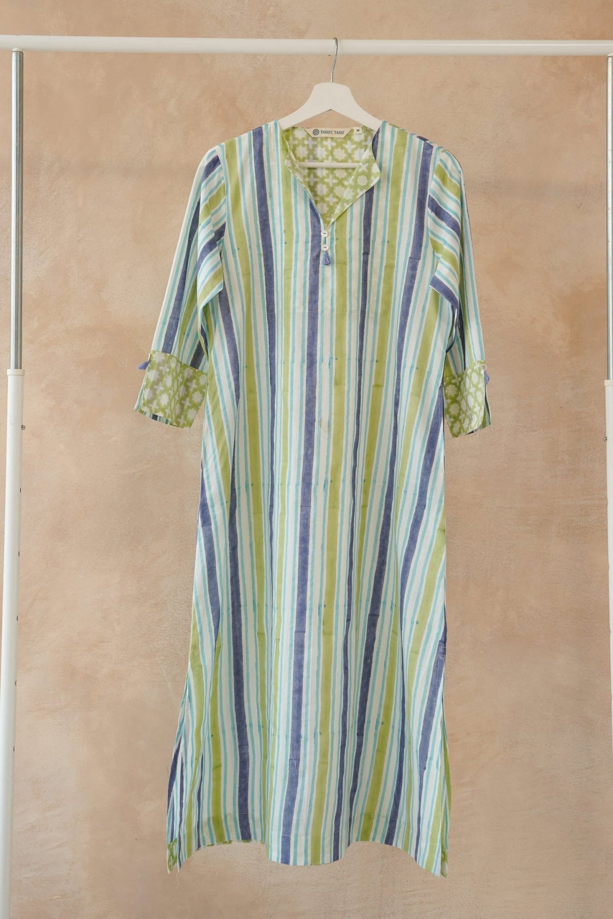 Olive & Indigo Stripe Hand Block Printed Kurta - Tara - C - Tara