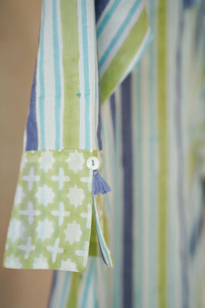 Olive & Indigo Stripe Hand Block Printed Kurta - Tara - C - Tara