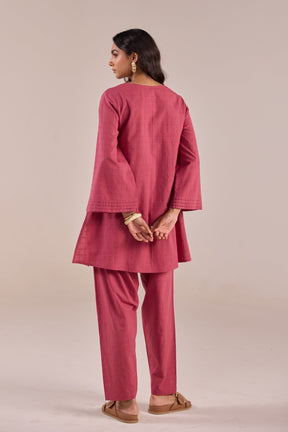 Onion Pink Solid Checks Co - ord Set - Tara - C - Tara