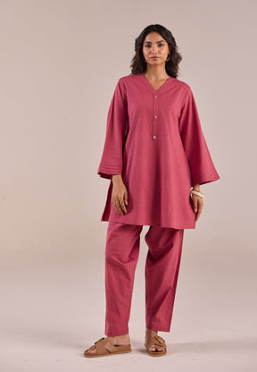 Onion Pink Solid Checks Co - ord Set - Tara - C - Tara