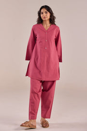 Onion Pink Solid Checks Co-ord Set
