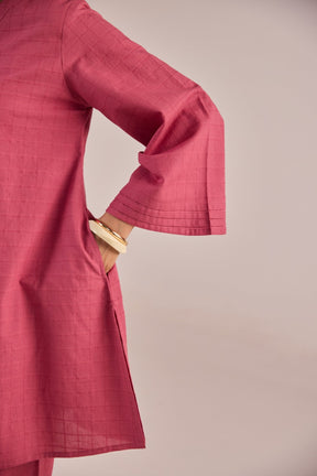 Onion Pink Solid Checks Co - ord Set - Tara - C - Tara