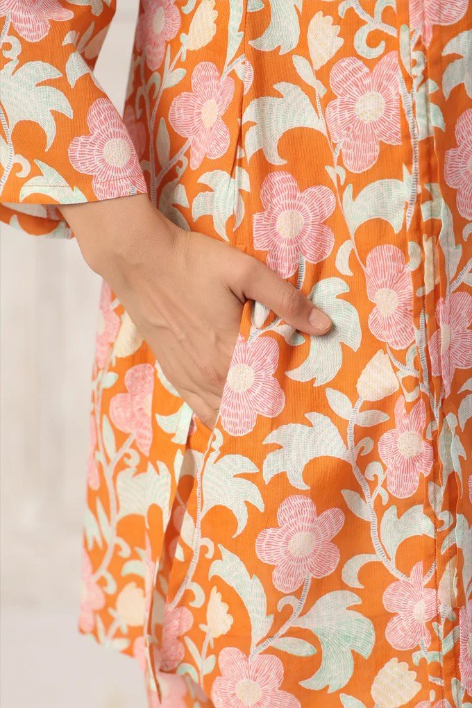 Orange Floral Printed Co - Ord Set - Tara - C - Tara