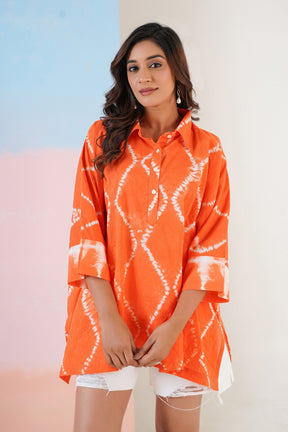 Orange Hand Tie Dye Top - Tara - C - Tara