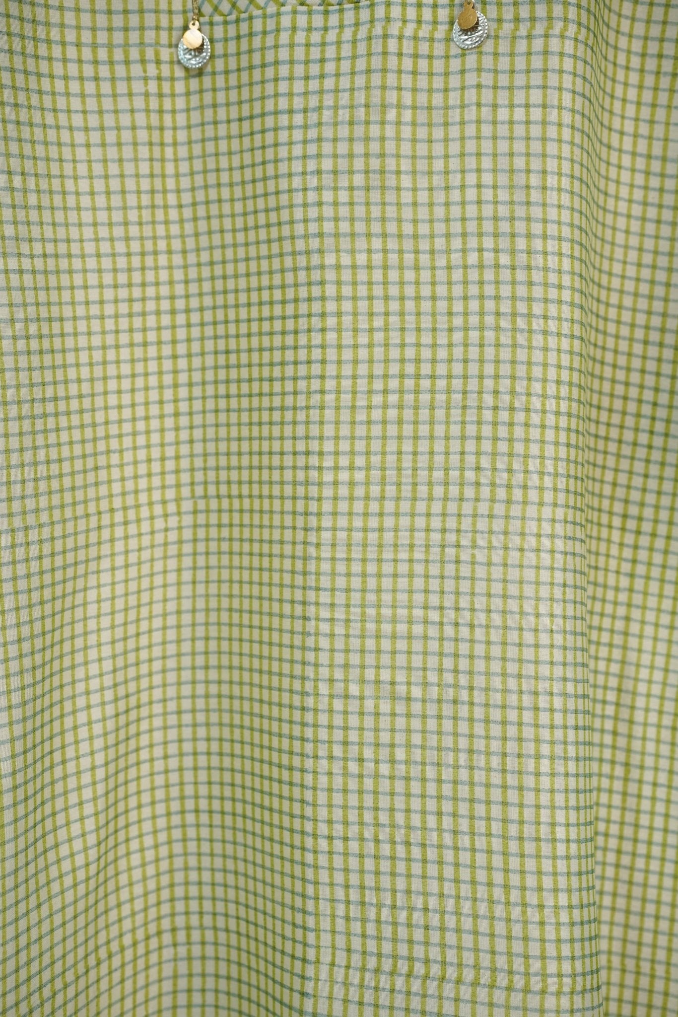 Pastel Green Checks Hand Block Printed Chanderi Silk Kurta with Lining - Tara-C-Tara