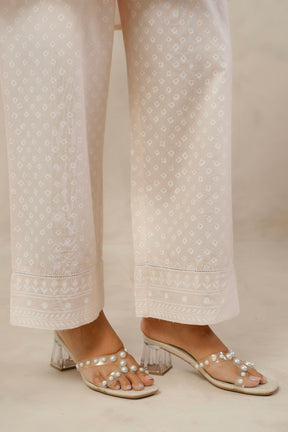 Pastel Peach White Khari hand Block Printed Coordset - Tara - C - Tara