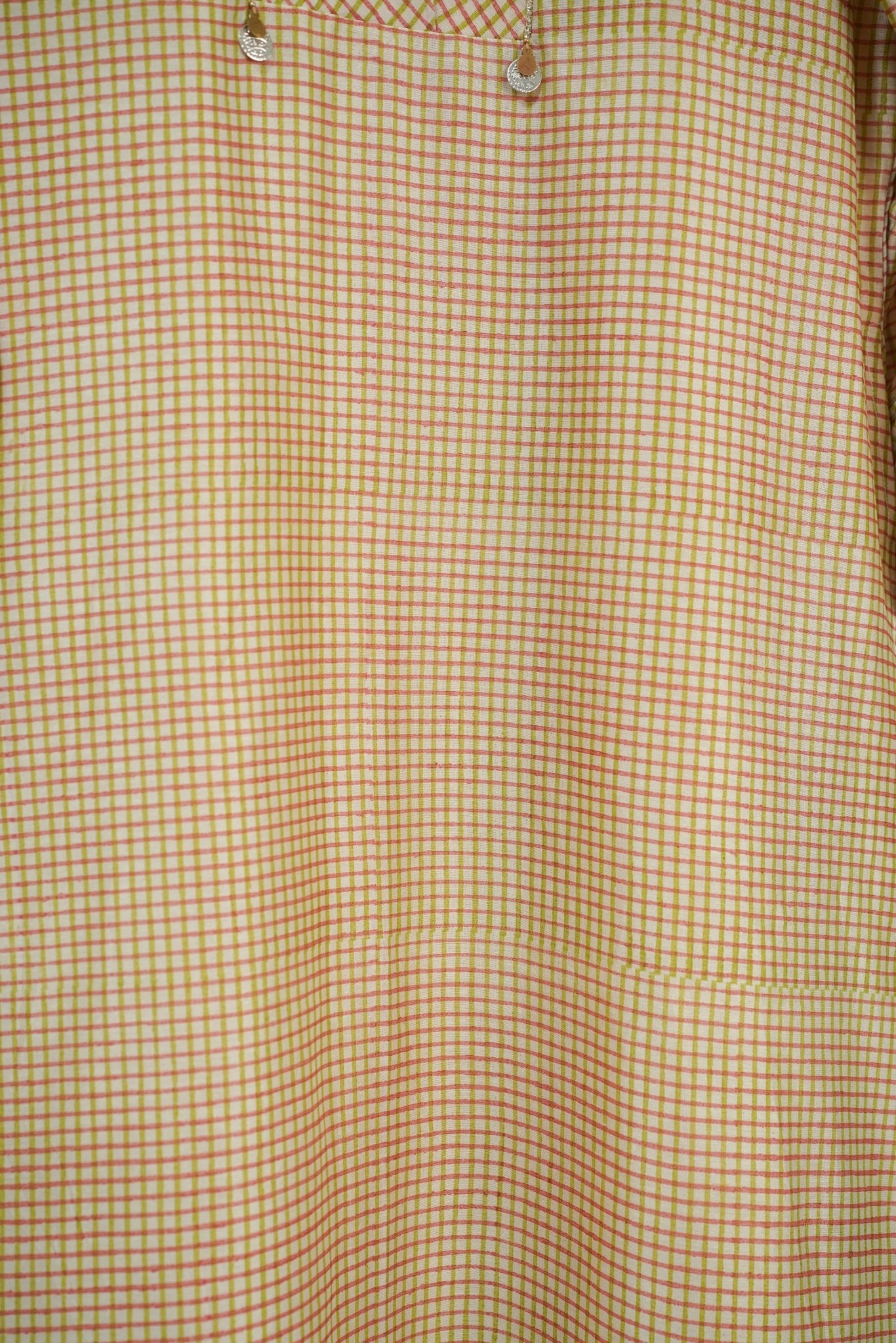 Pastel Pink Checks Hand Block Printed Chanderi Silk Kurta with Lining - Tara-C-Tara