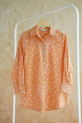 Peach Bandhej Hand Block Printed Cotton Shirt - Tara-C-Tara