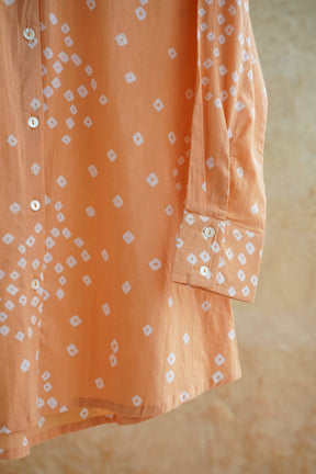 Peach Bandhej Hand Block Printed Cotton Shirt - Tara-C-Tara