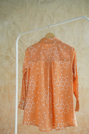 Peach Bandhej Hand Block Printed Cotton Shirt - Tara-C-Tara