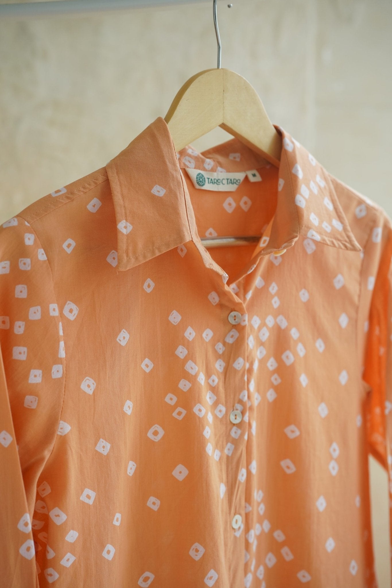 Peach Bandhej Hand Block Printed Cotton Shirt - Tara-C-Tara