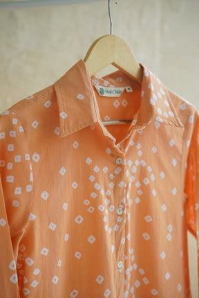 Peach Bandhej Hand Block Printed Cotton Shirt - Tara-C-Tara