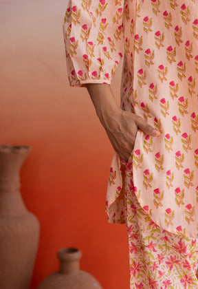 PEACH BUTI HAND BLOCK PRINTED COORD SET - Tara - C - Tara