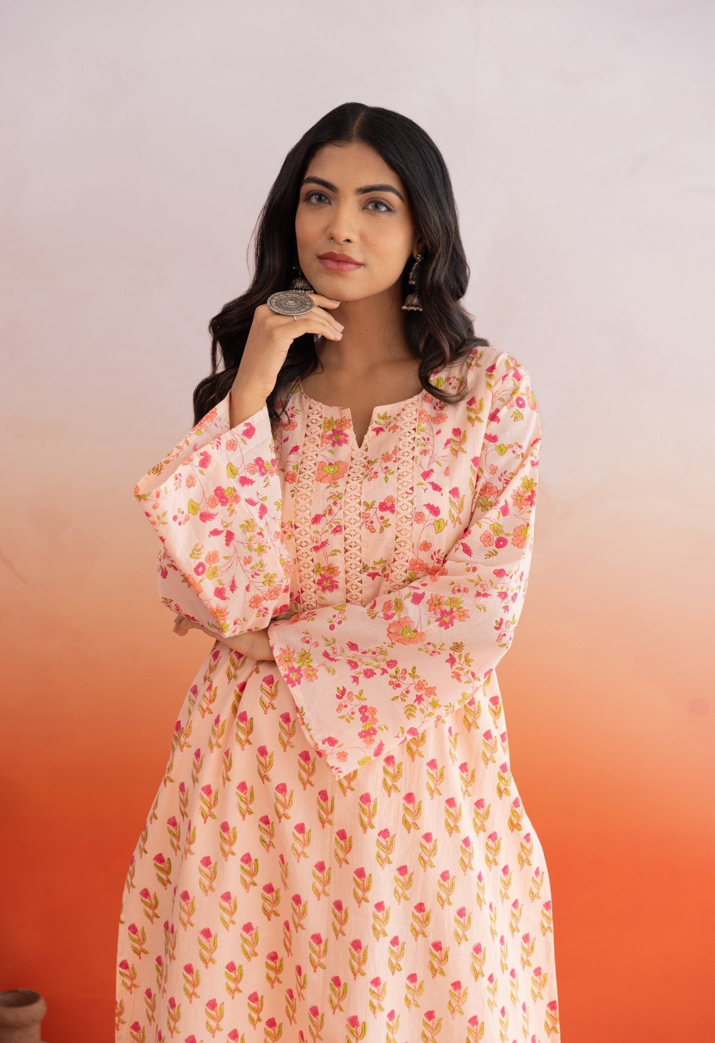 PEACH BUTI HAND BLOCK PRINTED COORD SET - Tara - C - Tara