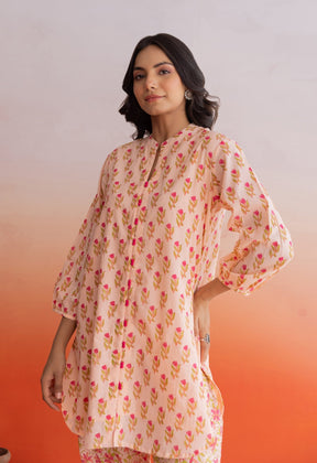 PEACH BUTI HAND BLOCK PRINTED COORD SET - Tara - C - Tara