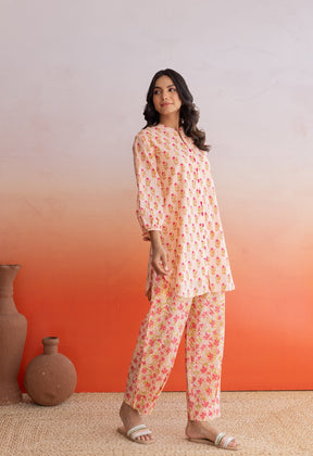 PEACH BUTI HAND BLOCK PRINTED COORD SET - Tara - C - Tara