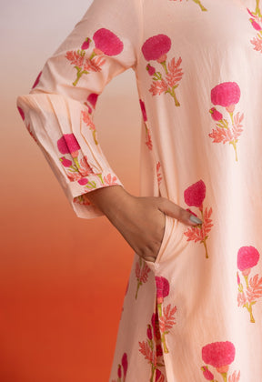 PEACH FLORAL BUTA HAND BLOCK PRINTED COORD SET - Tara - C - Tara