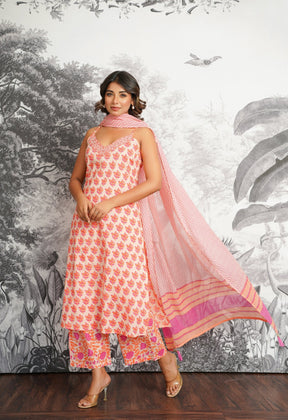 Peach Floral Printed Strappy Suit set - Tara - C - Tara