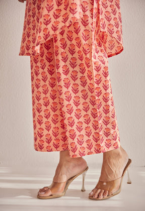 Peach Hand Block Buti Printed Coord Set - Tara - C - Tara