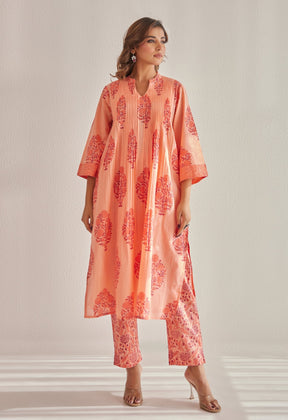 Peach Hand Block Printed Coord Set - Tara - C - Tara