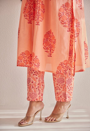 Peach Hand Block Printed Coord Set - Tara - C - Tara