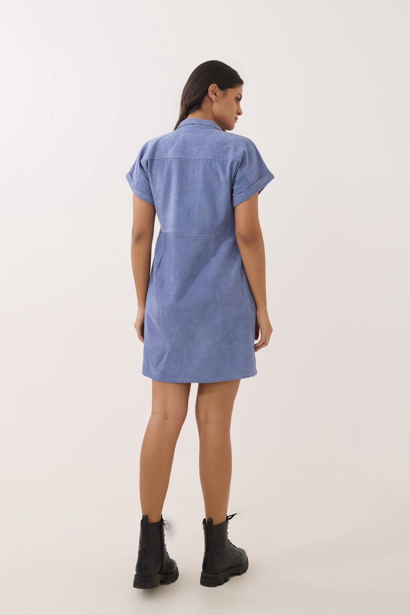 Periwinkle Blue Corduroy Utility Shirt Dress - Tara - C - Tara