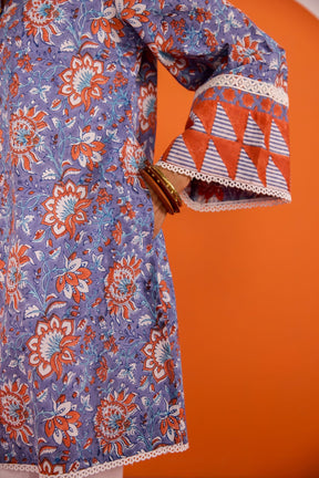 Periwinkle Floral Hand block Printed Co-ord Set - Tara-C-Tara