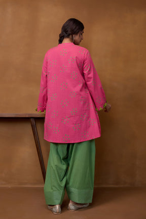 Pink Bandhani Printed Kurta & Green Farsi Salwar Co-ord Set - Tara-C-Tara
