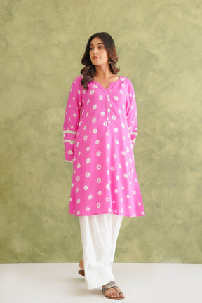Pink Bandhej Hand Tie Dye Coord Set With Farsi Salwar - Tara - C - Tara